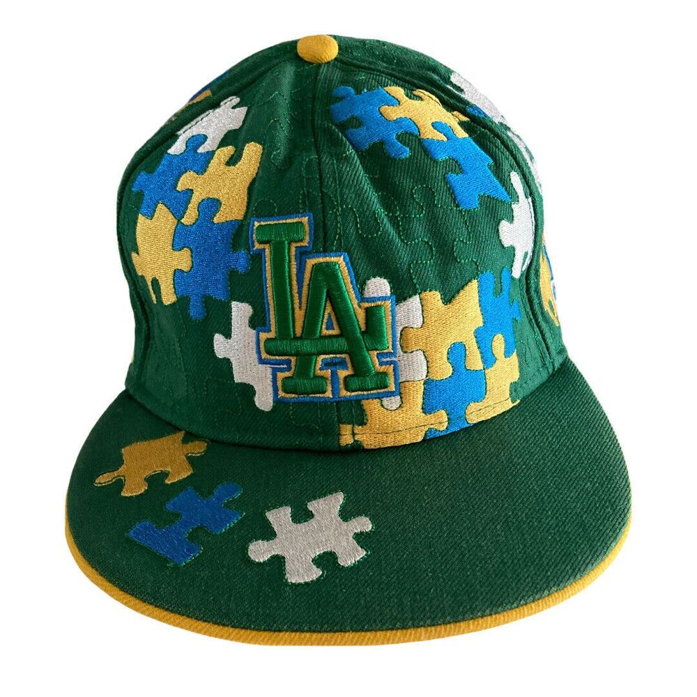 New Era 59fifty Los Angeles Dodgers Fitted Hat Sz 7 1/8 Jigsaw Puzzle Pieces Cap